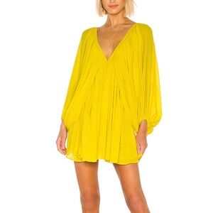 NWT TULAROSA Nola Yellow Crinkled Gauze Hidden Bishop Sleeve V Neck Mini Dress S
